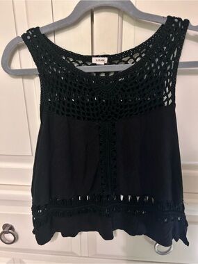 Garage Black Crochet Velvet Tank Top